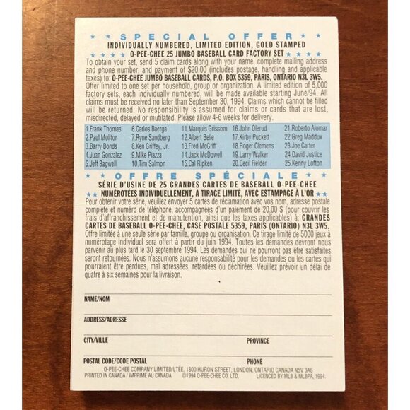 1994 O-Pee-Chee All Stars COMPLETE SET of 25 Baseball Cards w/ Case NRMT - Picture 4 of 4